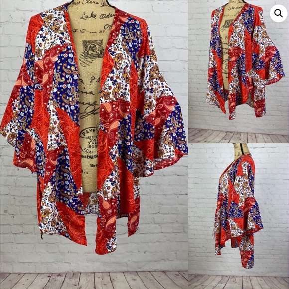 Altar’d State Patchwork Print Front Tie/Open Front Kimono - Picture 2 of 2
